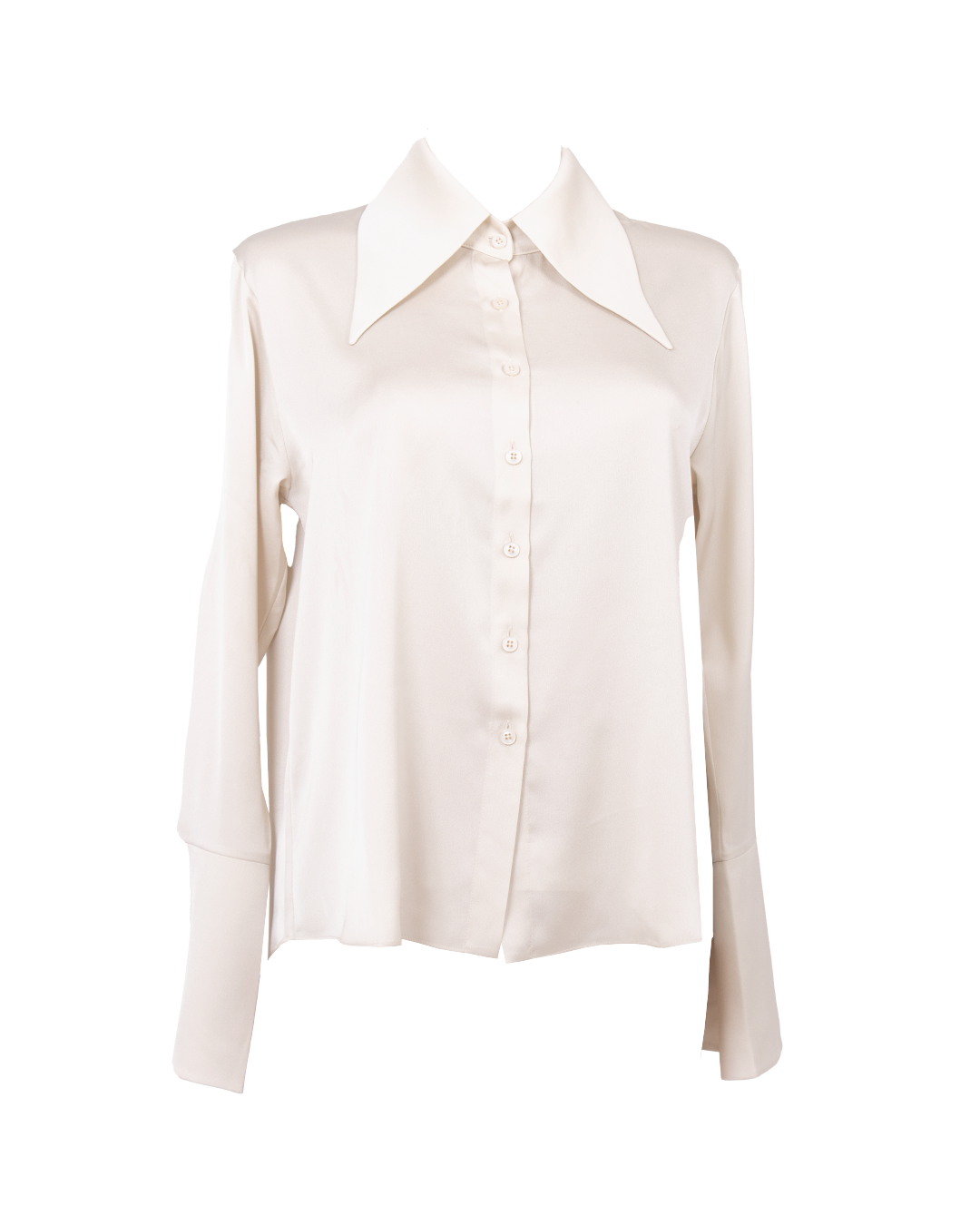 BOLDNSUBTLE satin shirt styled with tailored trousers – a refined minimalist essential for modern, versatile styling.