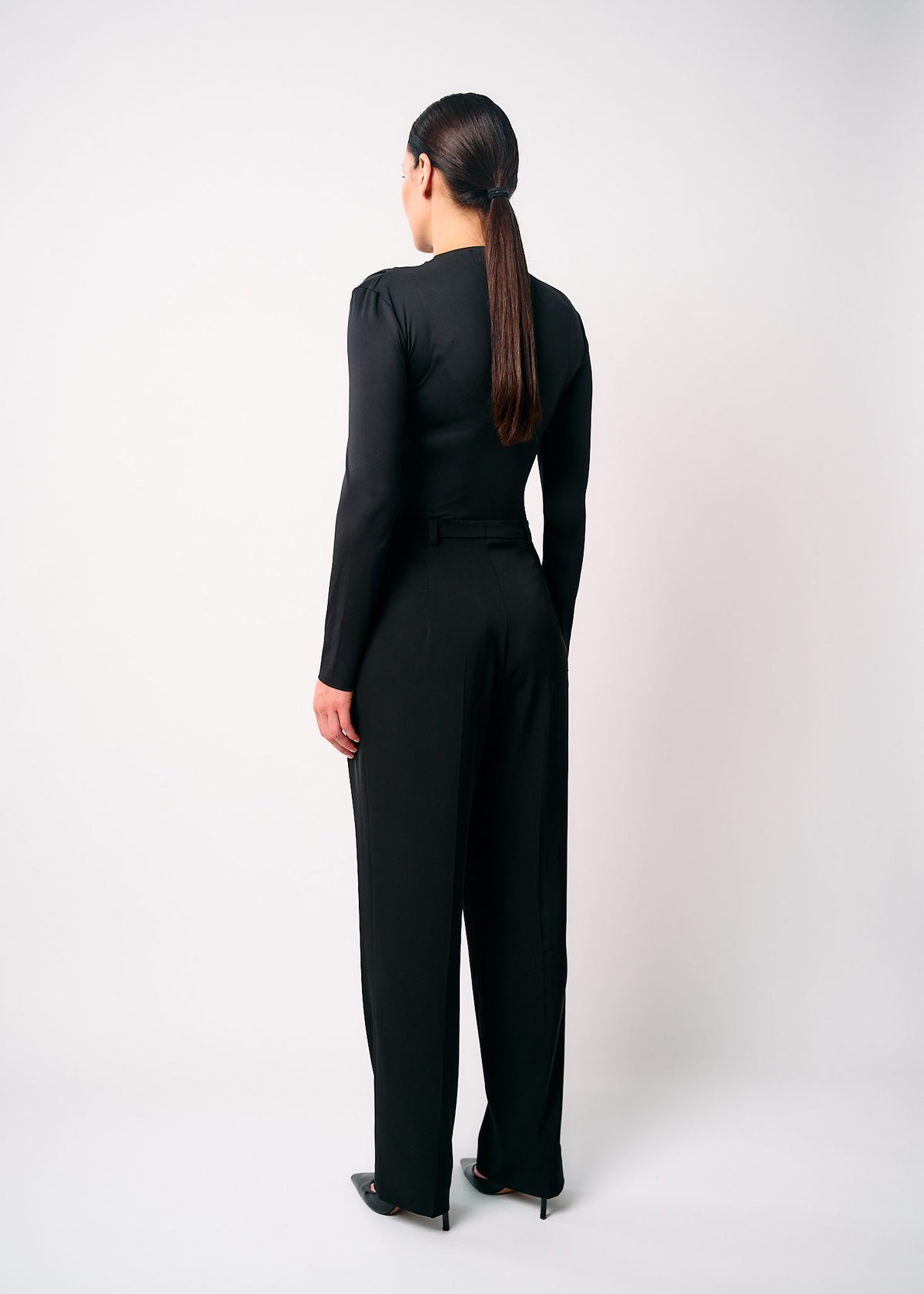 BOLDNSUBTLE tailored black trousers, back view