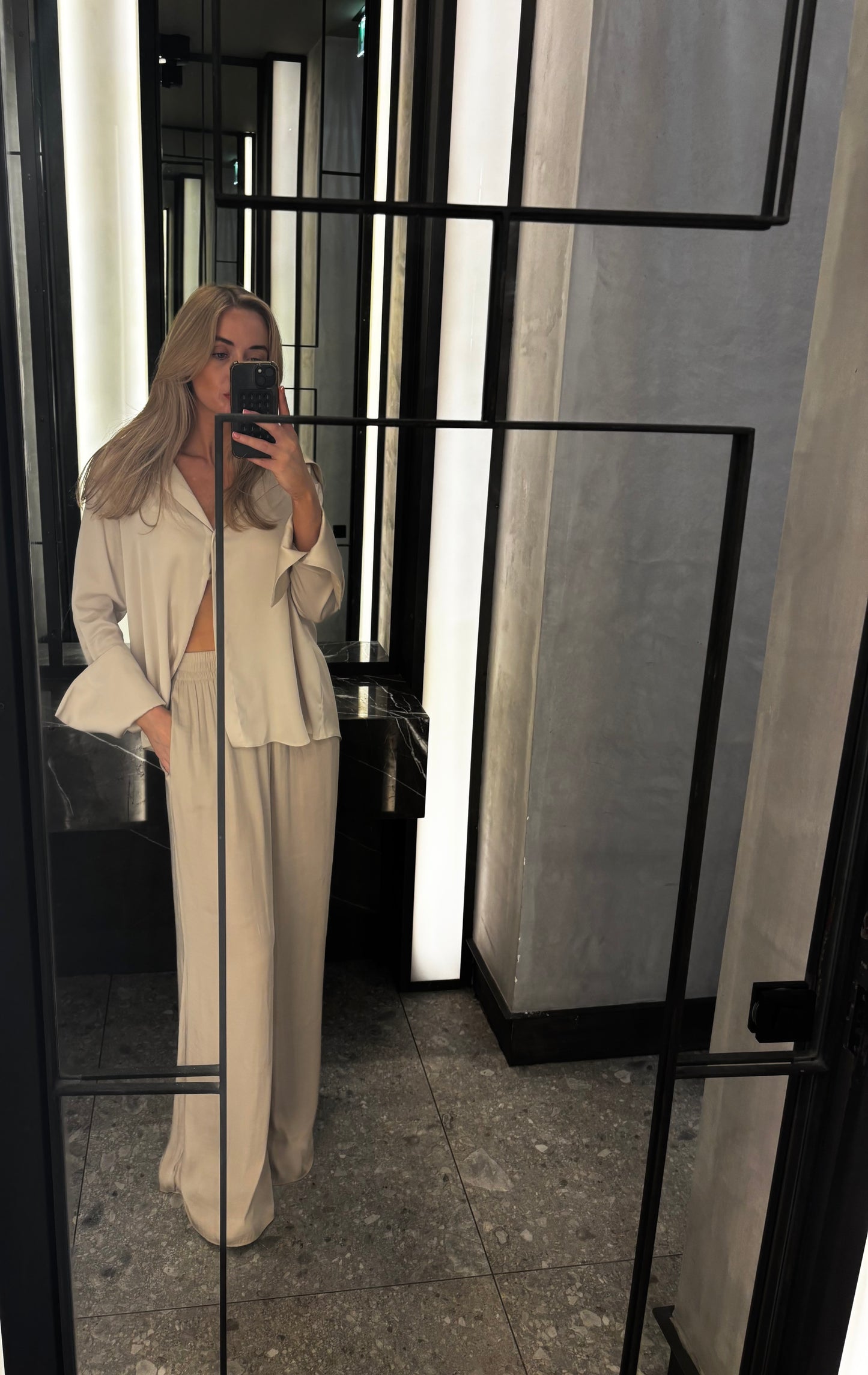 Oversized Satin Shirt – Beige - boldnsubtle
