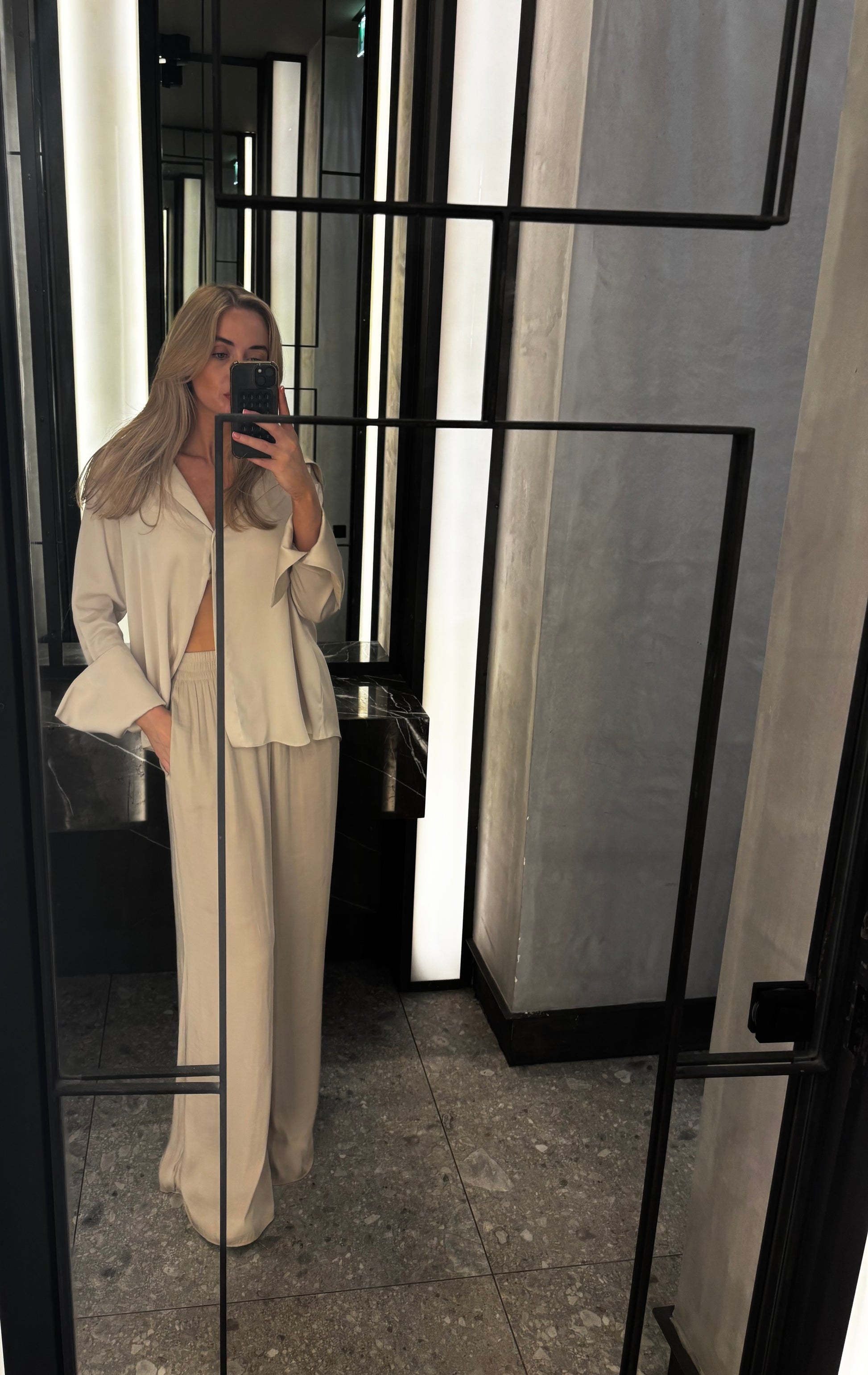 Oversized Satin Shirt – Beige - boldnsubtle