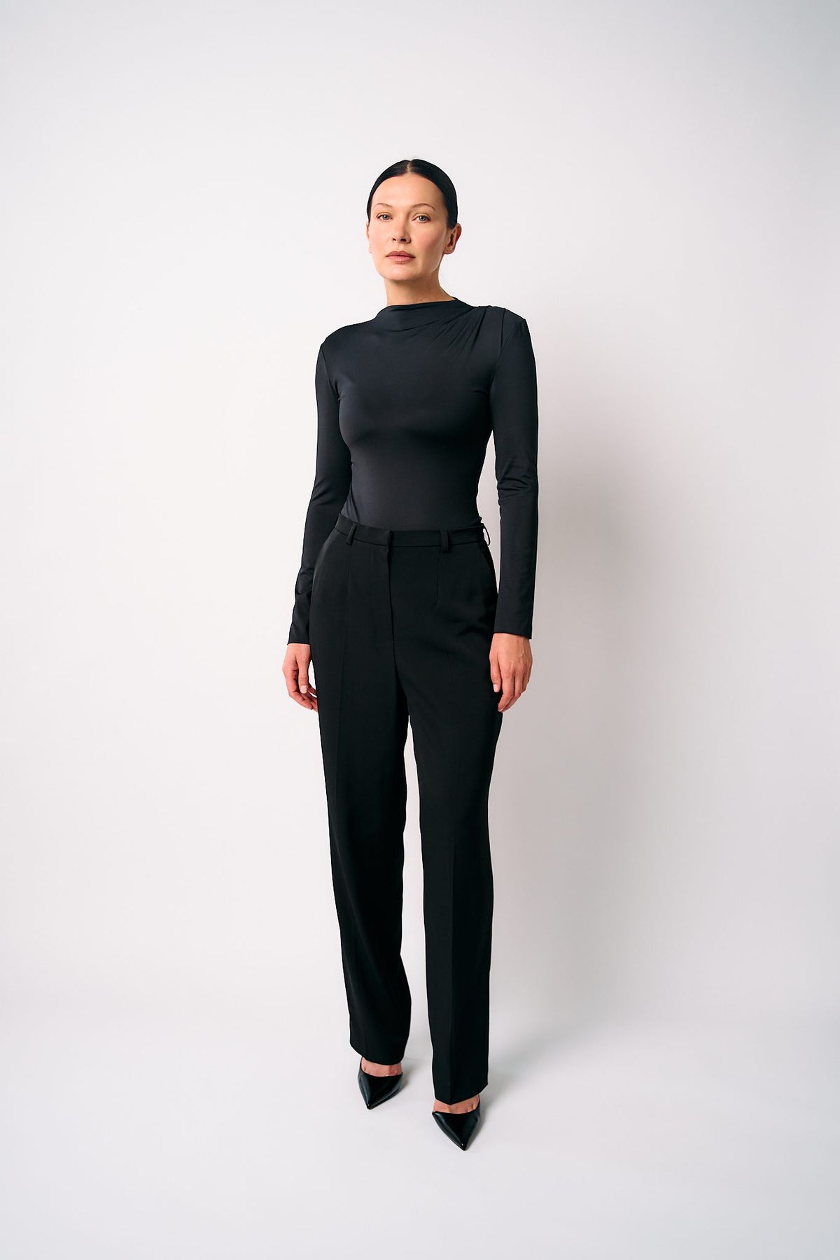 BOLDNSUBTLE tailored black trousers, front view